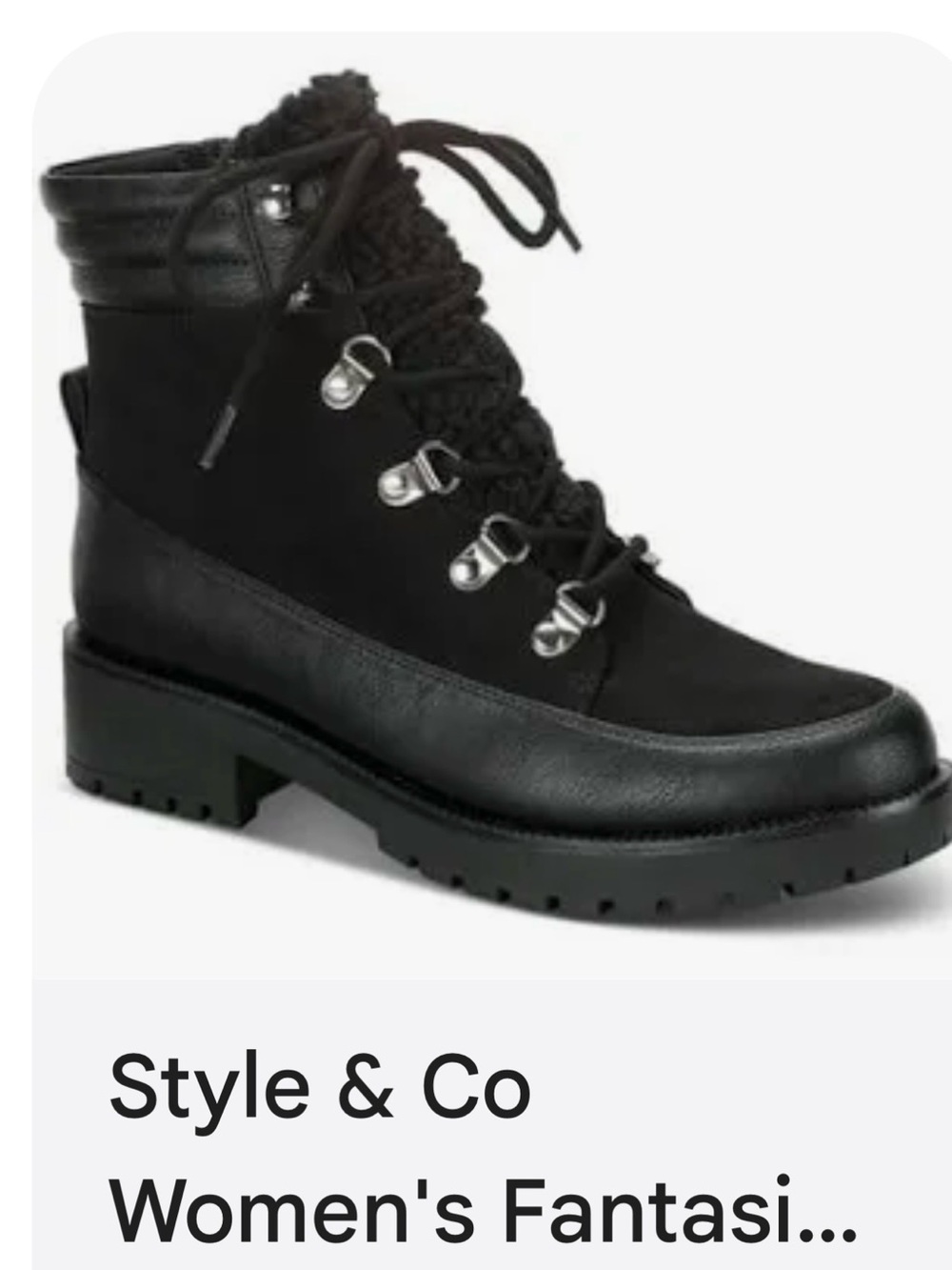 Style & Co. Black Lace-Up Combat Ankle Boots